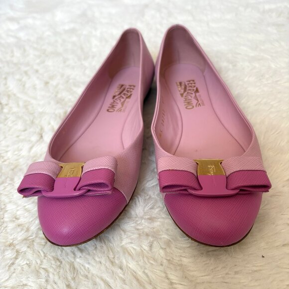 Salvatore Ferragamo Pink Saffiano Ballerinas Varina Flats Bicolor - Picture 3 of 14